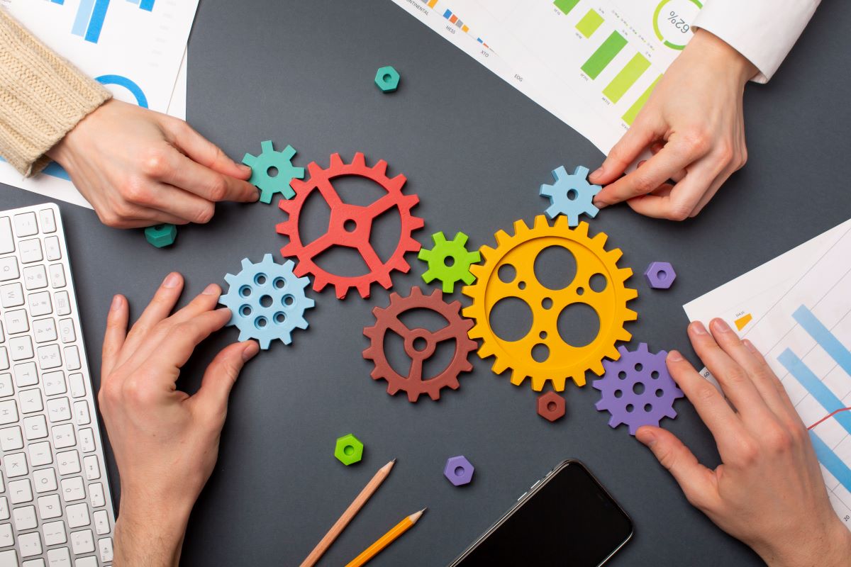 Still life business roles with various mechanism pieces
